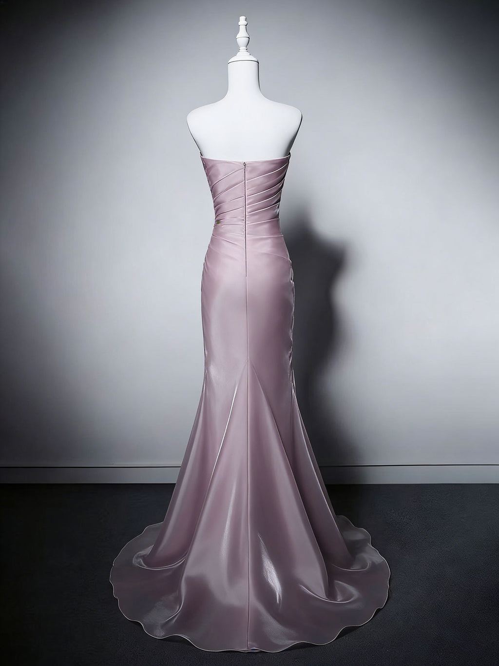 Dusty Pink Satin Mermaid Gown with Ruched Detailing