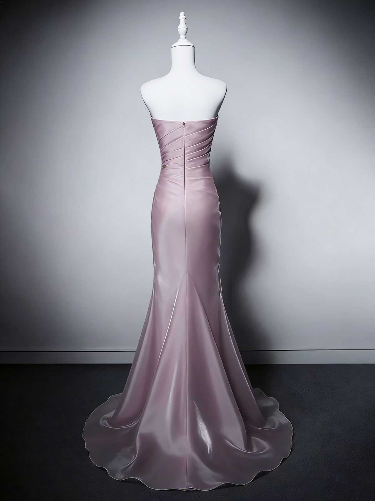 Dusty Pink Satin Mermaid Gown with Ruched Detailing