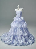 Lilac Iridescent Strapless Ruffle Tiered Ball Gown