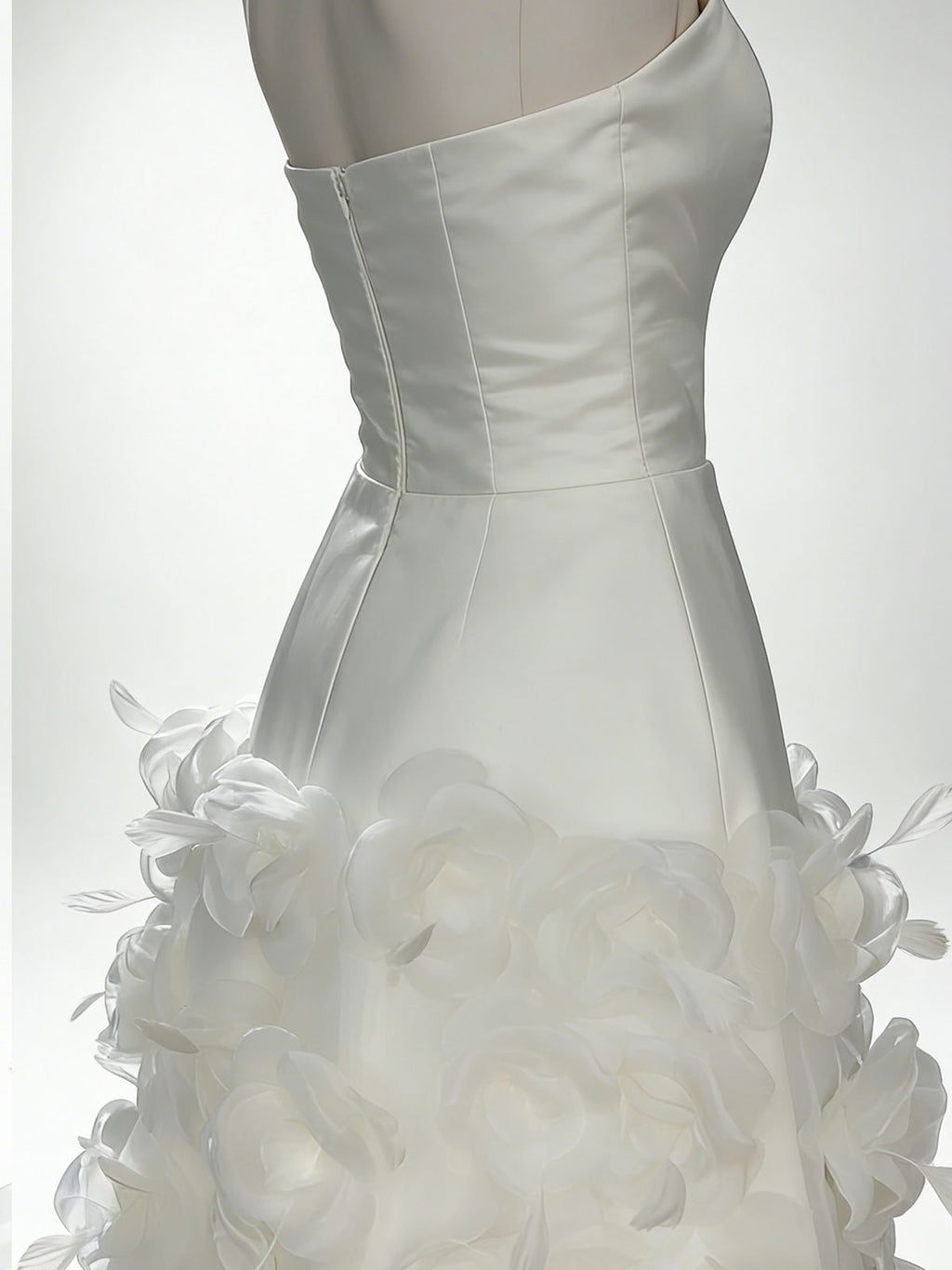 Romantic White Midi Wedding Dress with Sheer Neckline & Floral Skirt