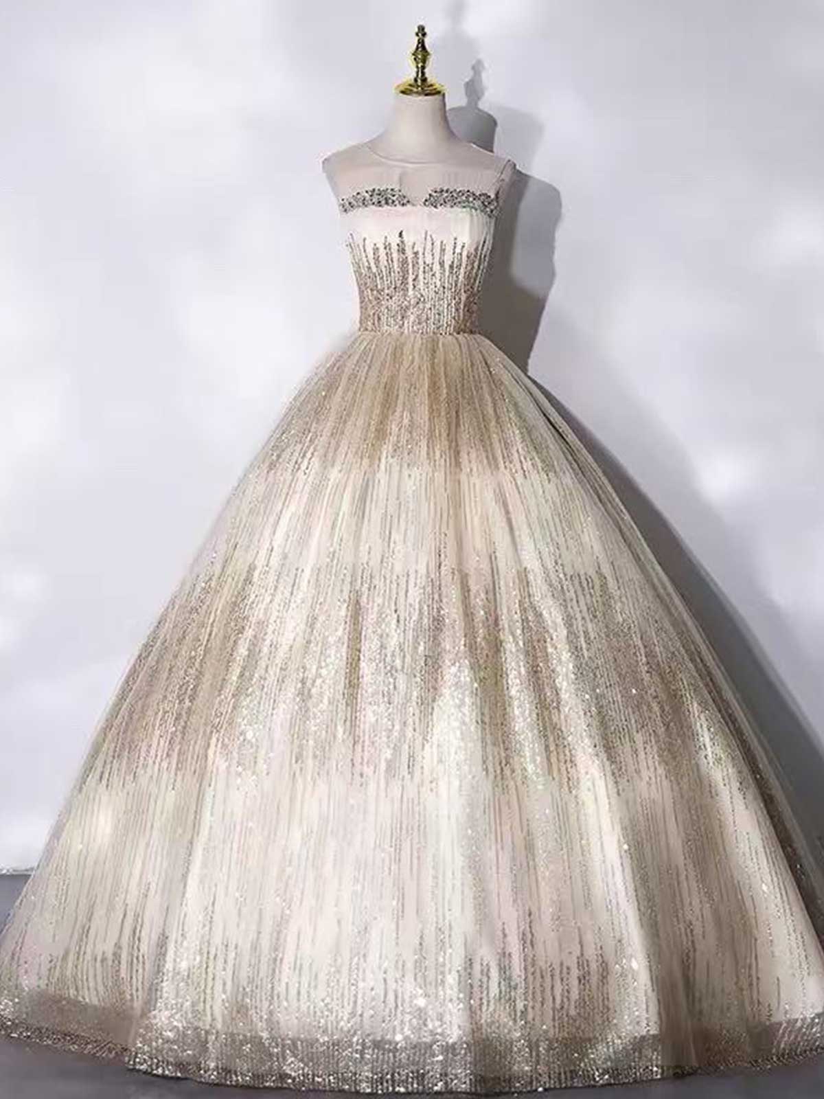 Champagne Gold Ombre Sequin Ball Gown