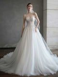 Ivory Beaded Strapless Tulle A-Line Wedding Dress with Veil