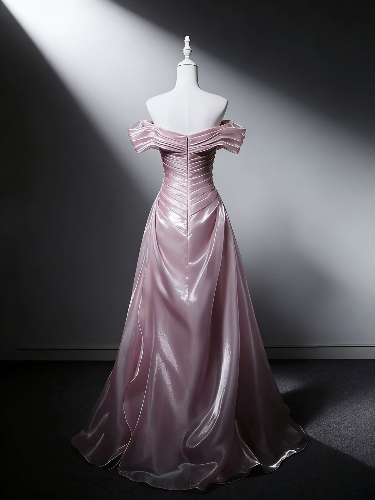 Dusty Pink Off-Shoulder Satin A-Line Evening Gown