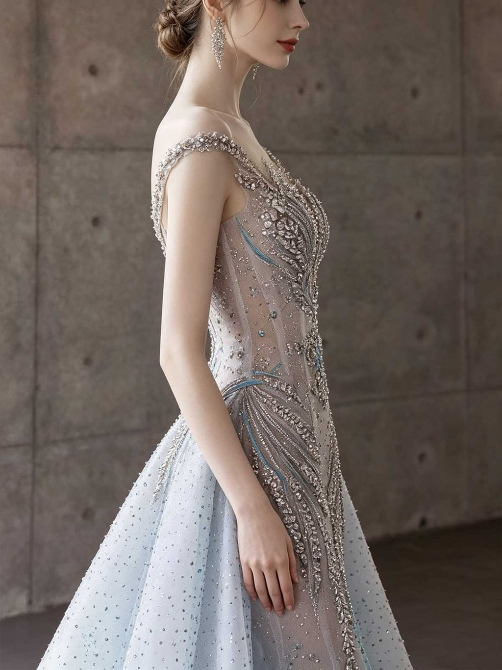 Blue Gradient Beaded Strapless Mermaid Wedding Dress with Detachable Overskirt