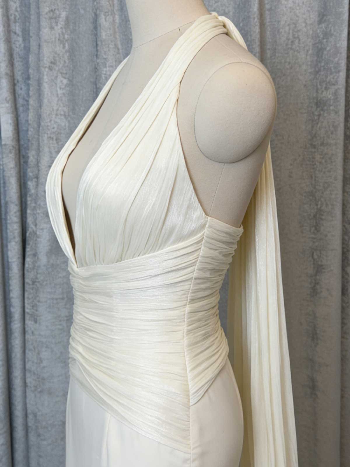 Elegant Cream Ruched Mermaid Wedding Dress with Back Sash