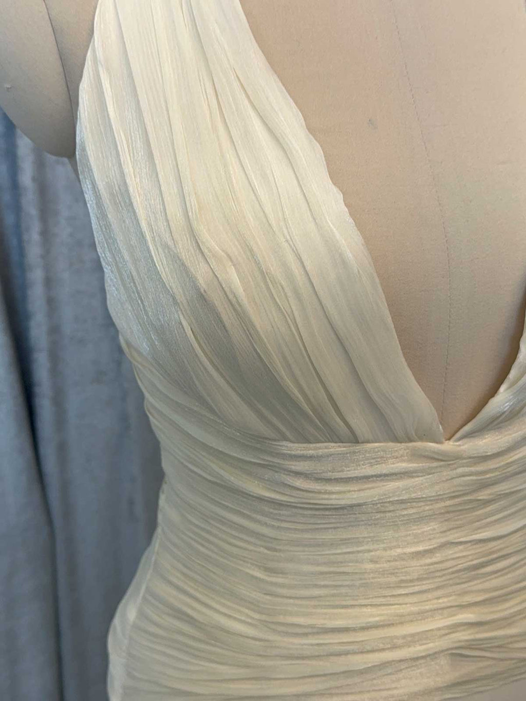 Elegant Cream Ruched Mermaid Wedding Dress with Back Sash