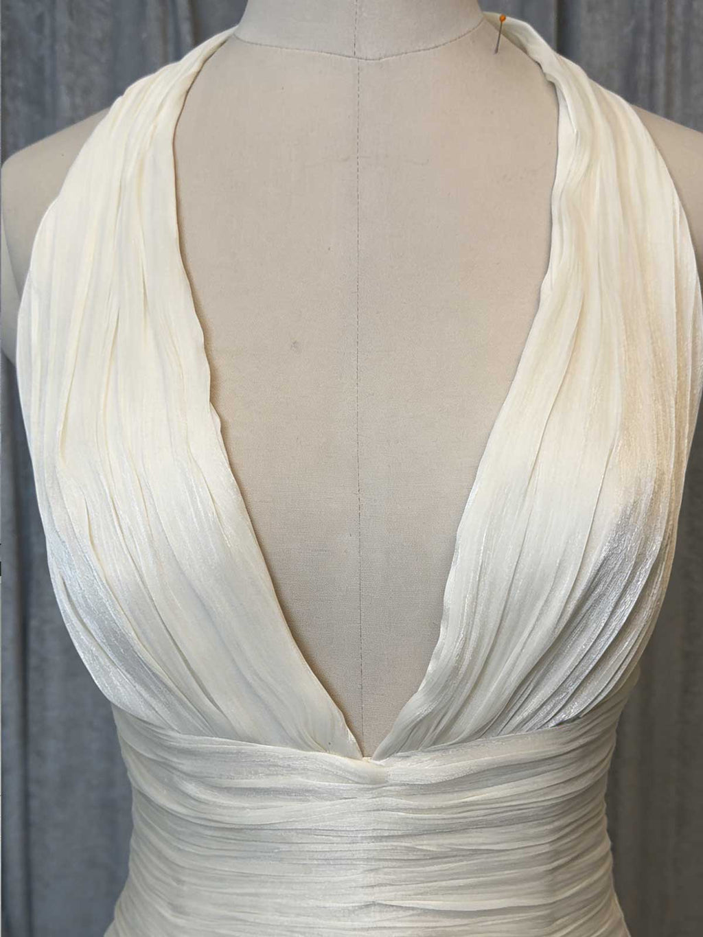 Elegant Cream Ruched Mermaid Wedding Dress with Back Sash
