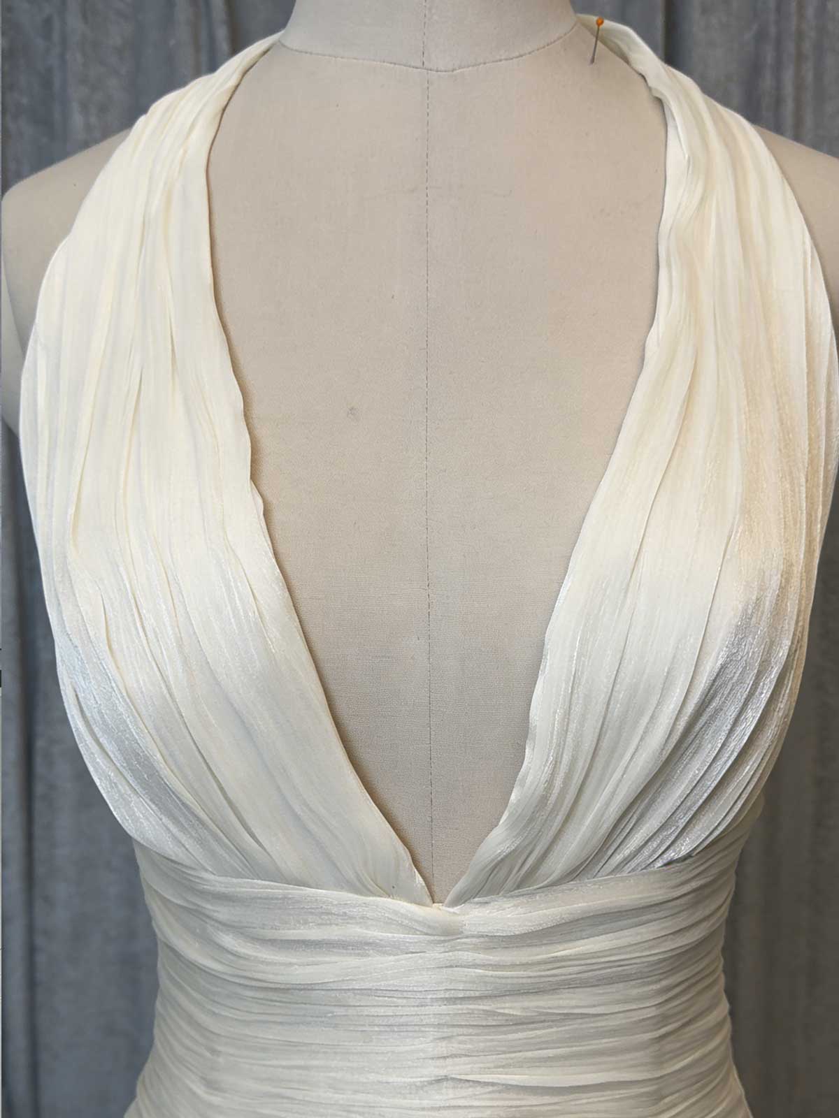 Elegant Cream Ruched Mermaid Wedding Dress with Back Sash