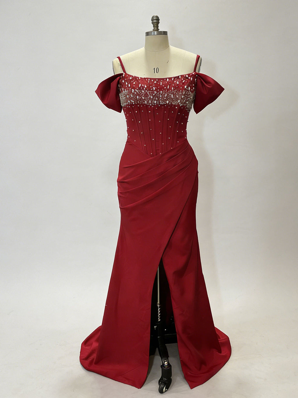Elegant Red Satin Evening Dress with Sparkle Corset Bodice - Perfect for Weddings