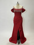 Elegant Red Satin Evening Dress with Sparkle Corset Bodice - Perfect for Weddings