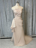 Luxury Champagne Formal Gown with Scalloped Neckline & Train