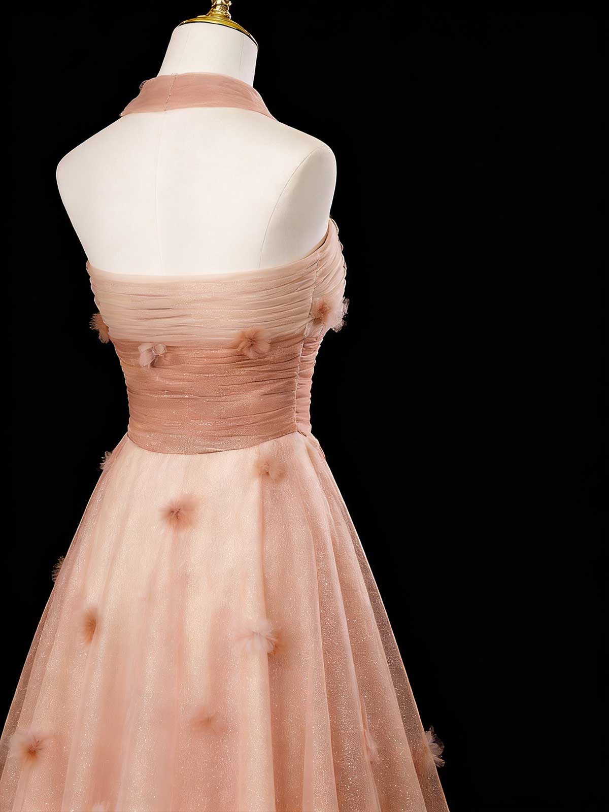 Dusty Pink Halter Glitter Tulle A-Line Evening Gown
