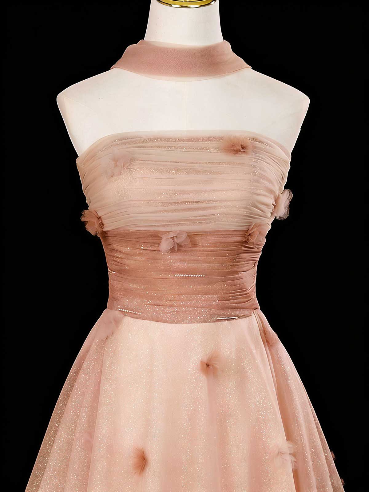 Dusty Pink Halter Glitter Tulle A-Line Evening Gown