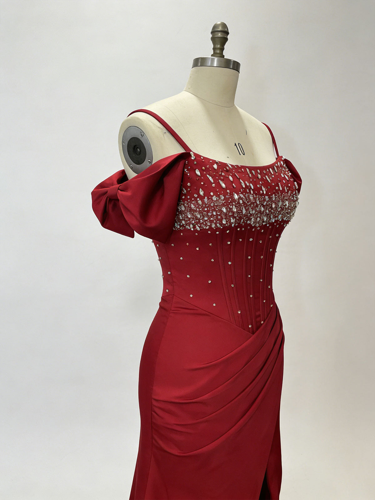 Elegant Red Satin Evening Dress with Sparkle Corset Bodice - Perfect for Weddings