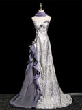 Dusty Purple Silver Mermaid Formal Gown for Wedding Guests