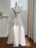 White Halter Lace Victorian Evening Gown with Corset Waist