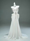 Luxury Crystal Satin Mermaid Wedding Dress with Train