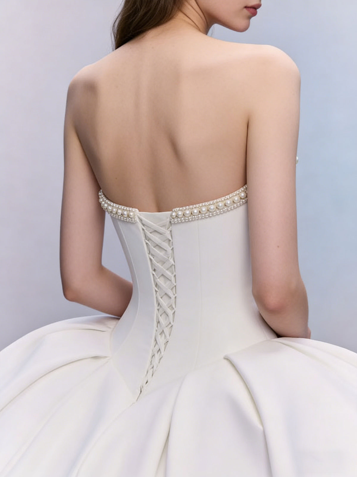Minimalist Strapless Satin Ball Gown with Crystal Embellished Neckline