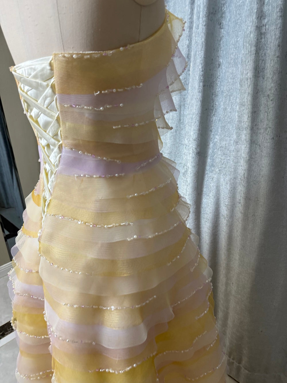 Luxury Champagne Yellow Ruffle Maxi Dress - Sparkly Beaded Tiered Evening Gown