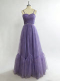 Elegant Purple Spaghetti Strap Evening Dress for Weddings & Galas