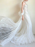 Stunning Ruched Organza Wedding Gown with Detachable Overskirt & Dramatic Train