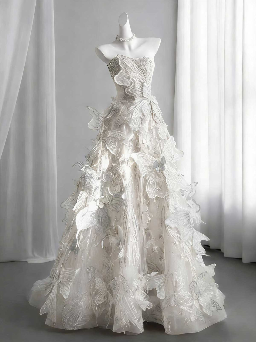 Dreamy 3D Butterfly Applique A-Line Wedding Dress for Brides