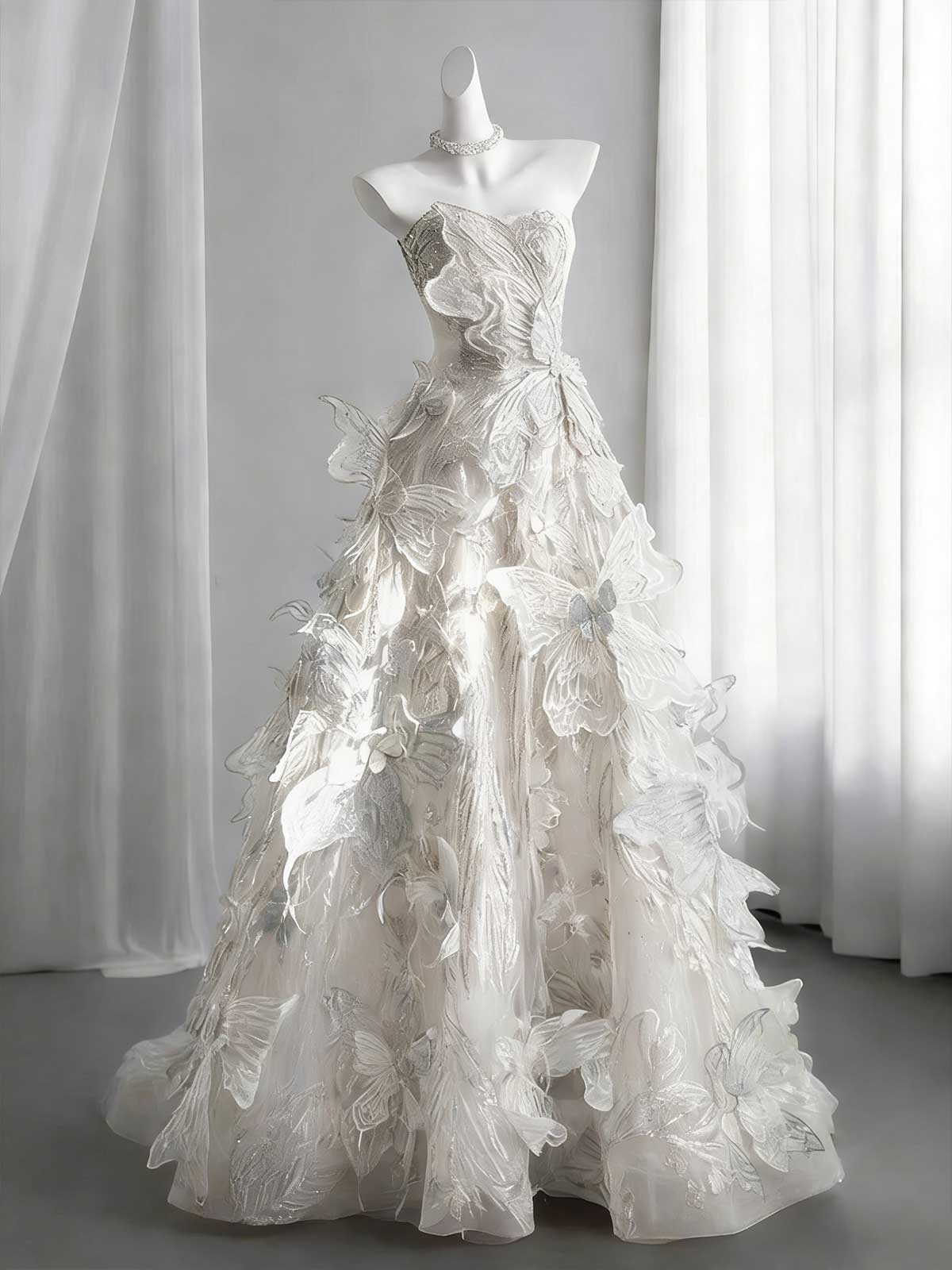 Dreamy 3D Butterfly Applique A-Line Wedding Dress for Brides
