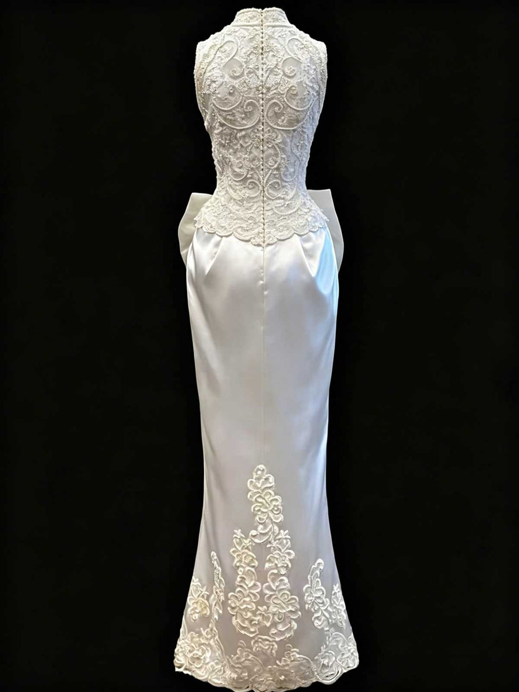 White High-Neck Lace Satin Mermaid Wedding Dress