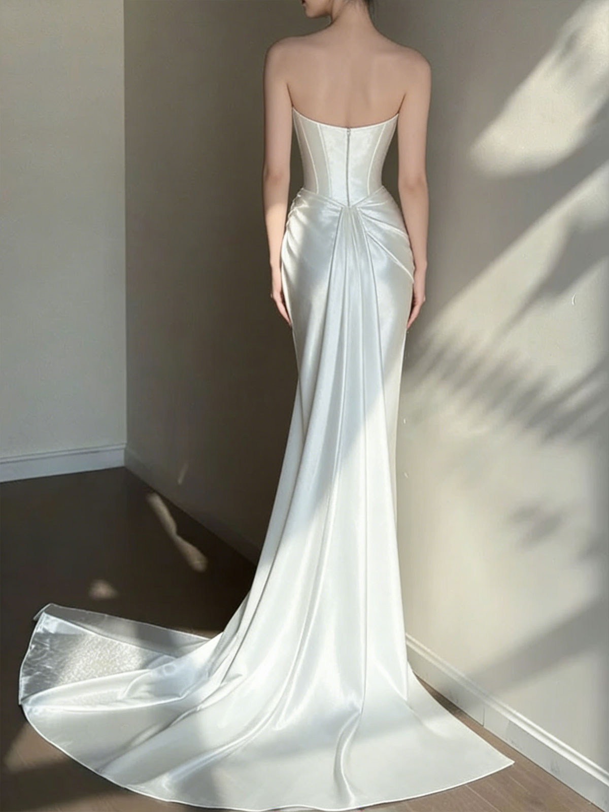 Luminous White Satin Cowl Neck Mermaid Wedding Dress