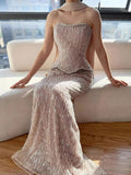 Halter Cutout Nude Beaded Mermaid Sparkle Formal Evening Gown