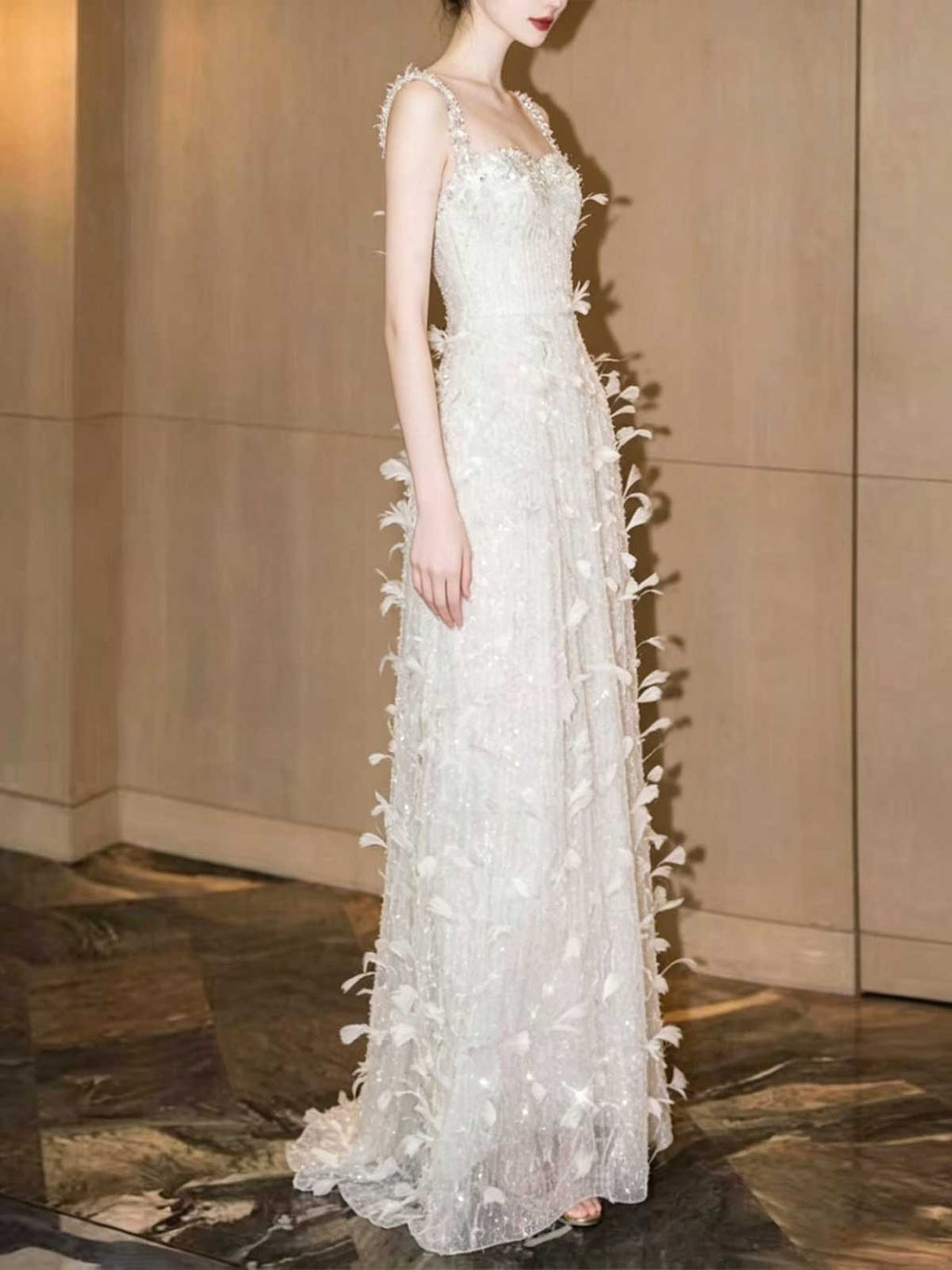 White Sequin Evening Gown