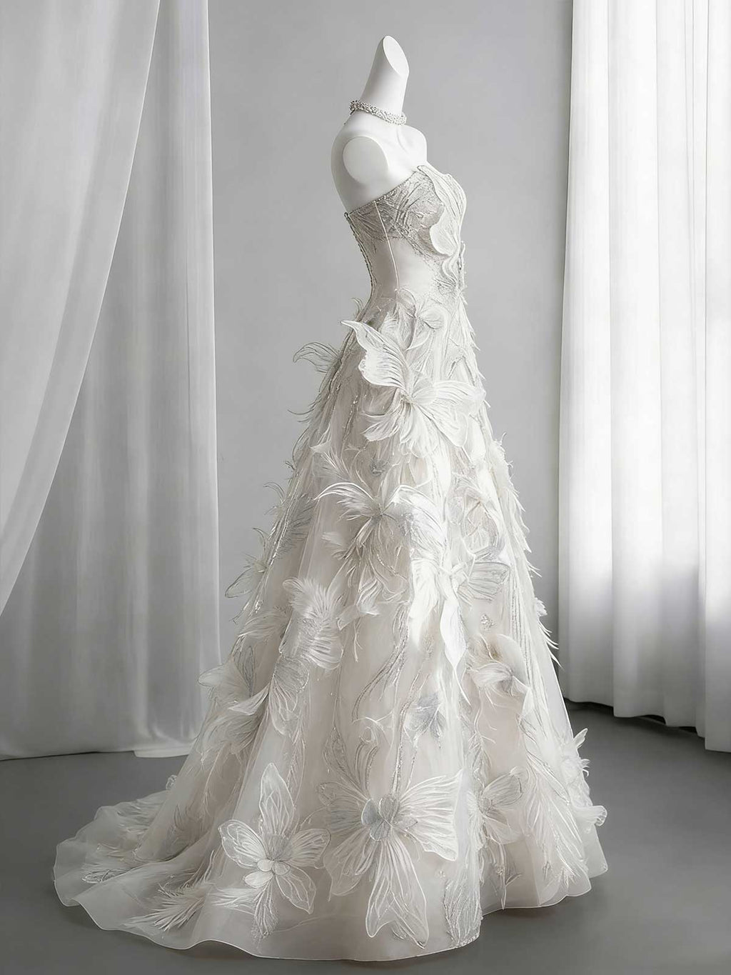 Dreamy 3D Butterfly Applique A-Line Wedding Dress for Brides
