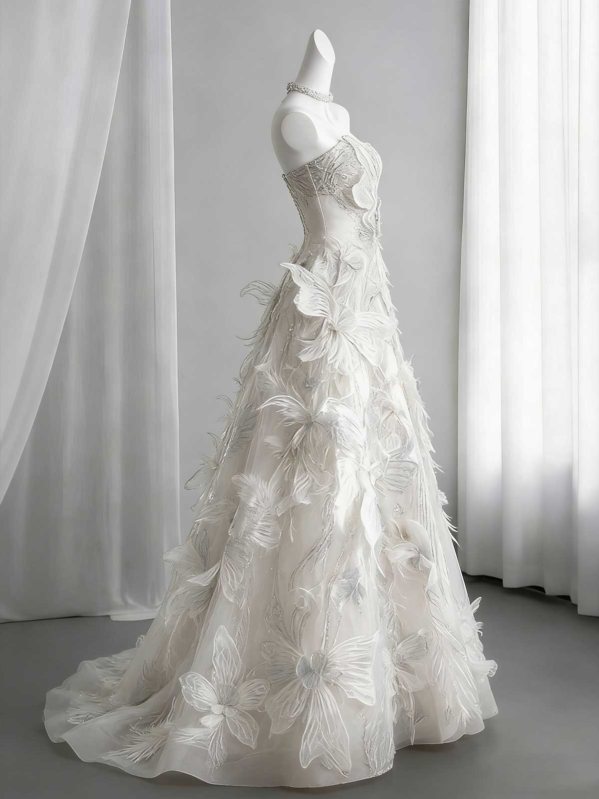 Dreamy 3D Butterfly Applique A-Line Wedding Dress for Brides