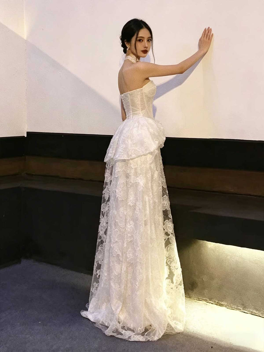 Ivory Satin Strapless Mermaid Wedding Dress with 3D Floral Overskirt