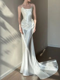 Luminous White Satin Cowl Neck Mermaid Wedding Dress