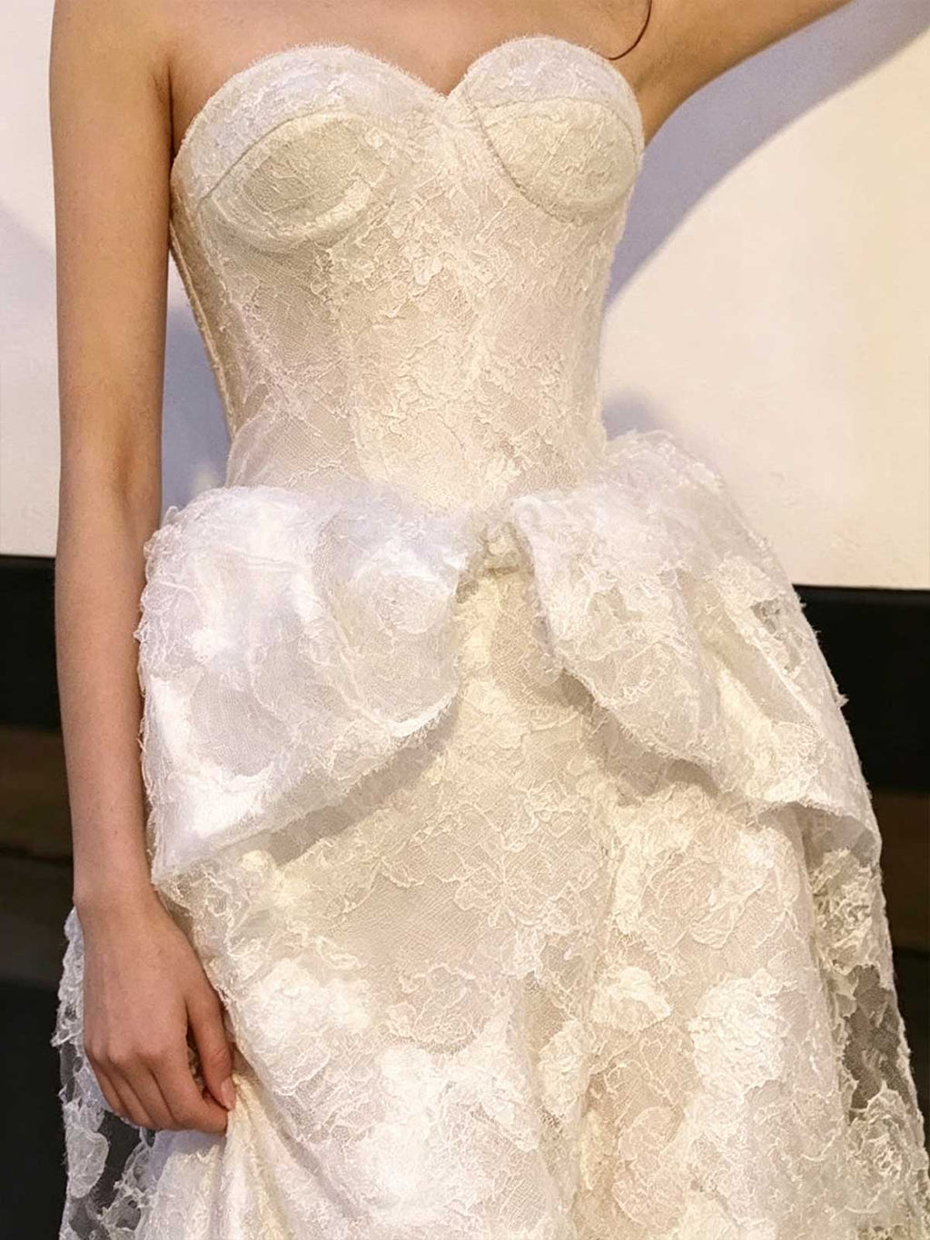 Ivory Satin Strapless Mermaid Wedding Dress with 3D Floral Overskirt