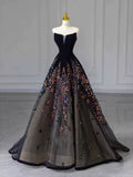 Black Strapless Deep V Iridescent Ombre Sequin Tulle A-Line Ball Gown Formal Evening Dress