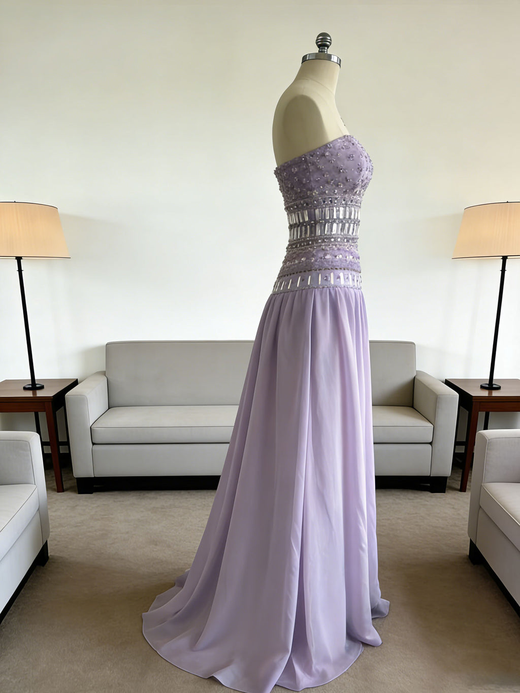 Elegant Purple Evening Dress with Sparkle Waist - Perfect for Weddings