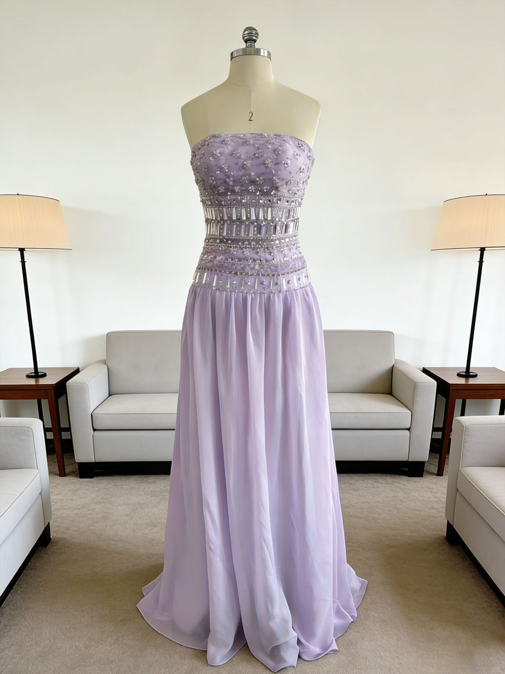 Elegant Purple Evening Dress with Sparkle Waist - Perfect for Weddings