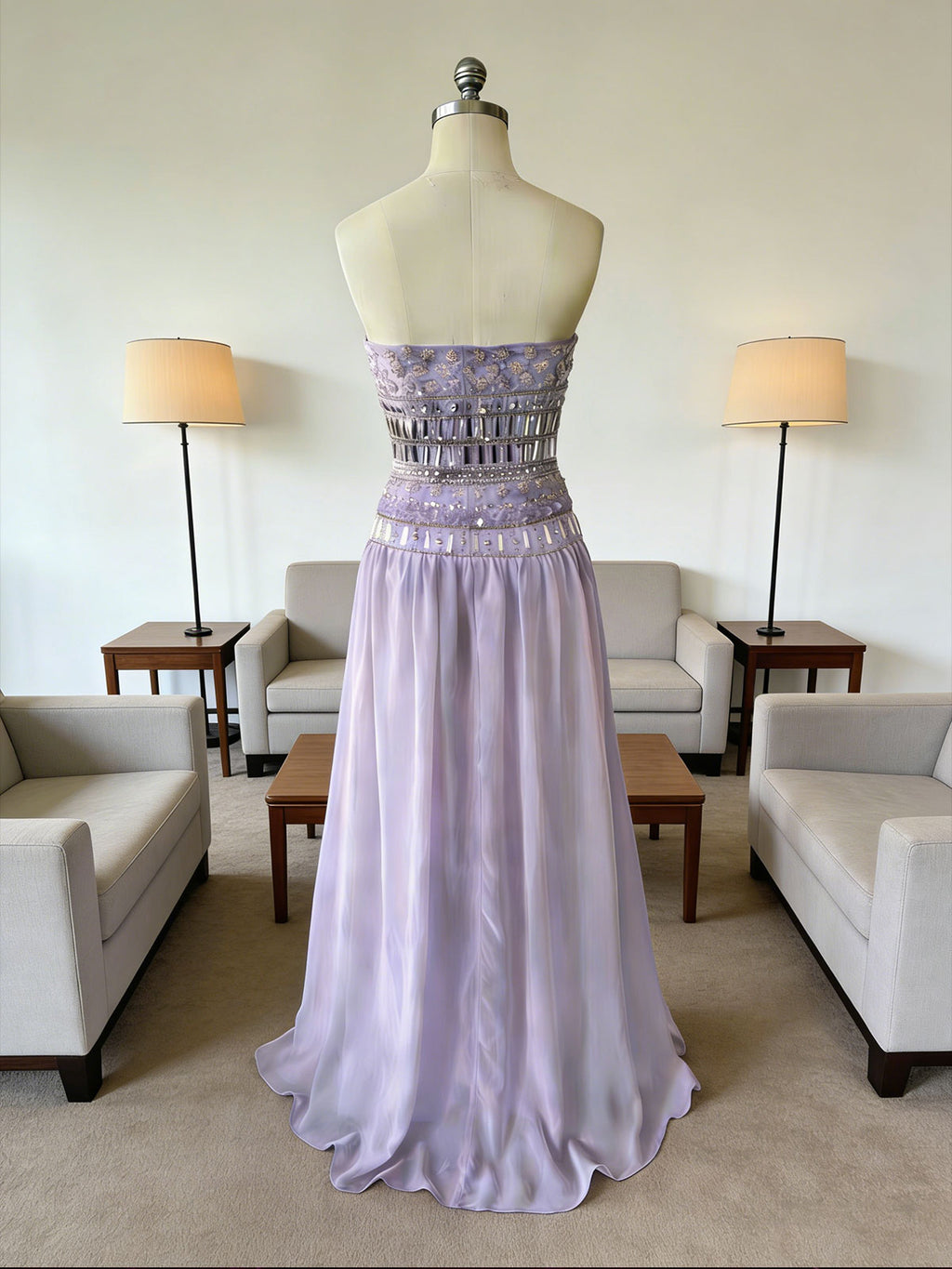 Elegant Purple Evening Dress with Sparkle Waist - Perfect for Weddings