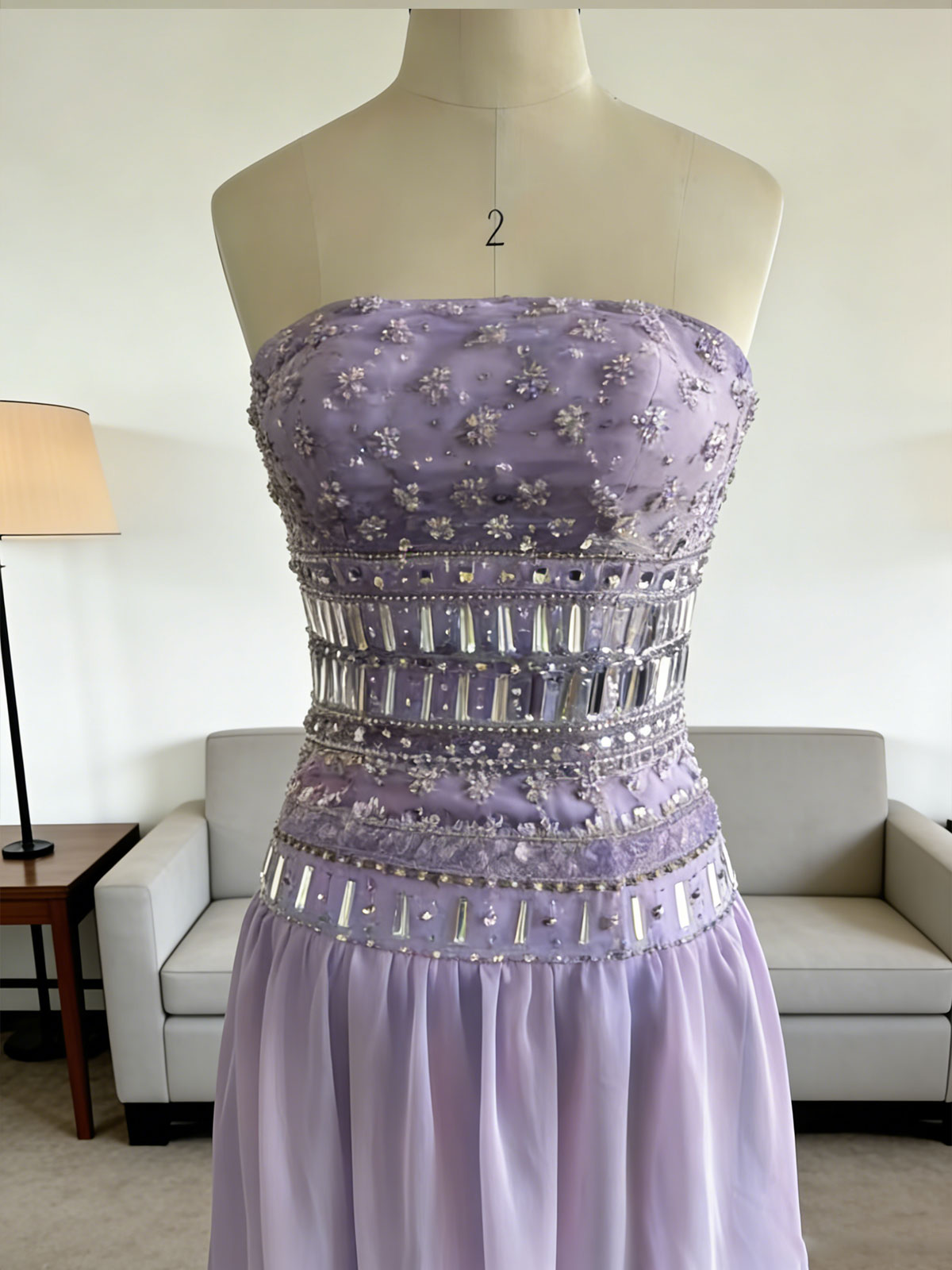 Elegant Purple Evening Dress with Sparkle Waist - Perfect for Weddings