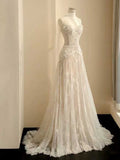 Ivory Lace Strapless Sheer A-Line Wedding Dress with Cape & Train
