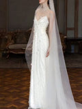 High Neck Sheer Tulle Pearl Beaded Mermaid Train Wedding Gown