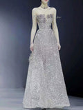 Strapless Floral Crystal All Over Rhinestone A-Line Evening Gown