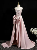Glamorous Pink Rhinestone Corset Evening Gown with Train