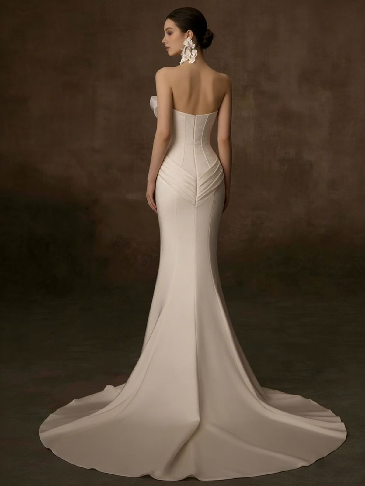 Ivory Satin Strapless Mermaid Wedding Dress with Floral Bust Detail