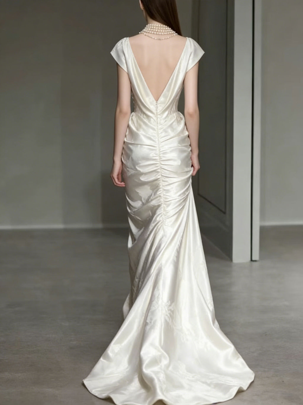 Ivory Jacquard Satin Cowl Neck Mermaid Wedding Dress