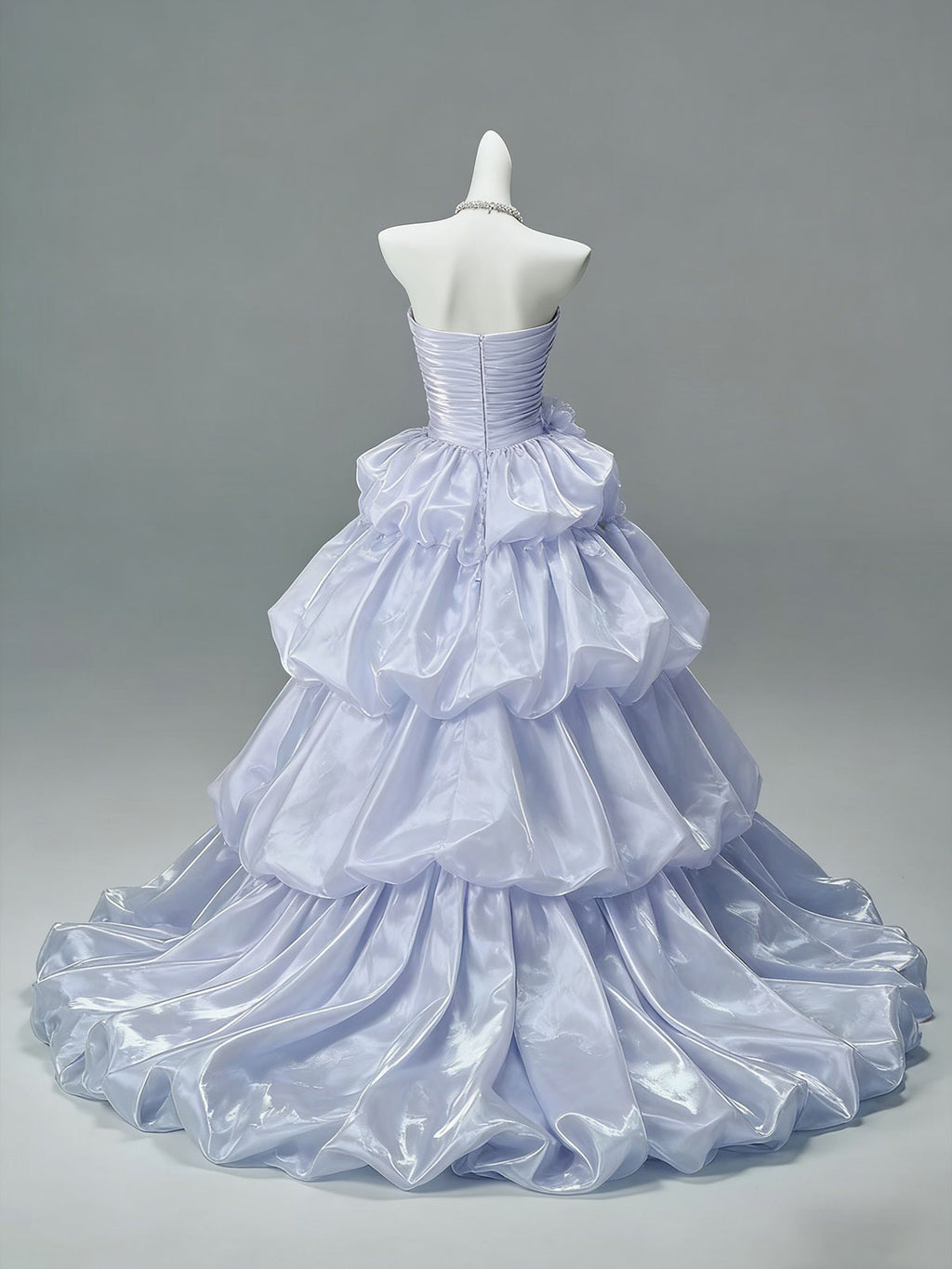Lilac Iridescent Strapless Ruffle Tiered Ball Gown