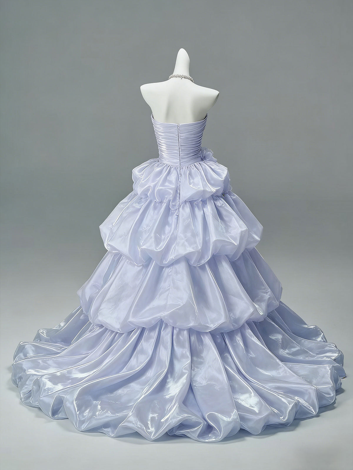 Lilac Iridescent Strapless Ruffle Tiered Ball Gown