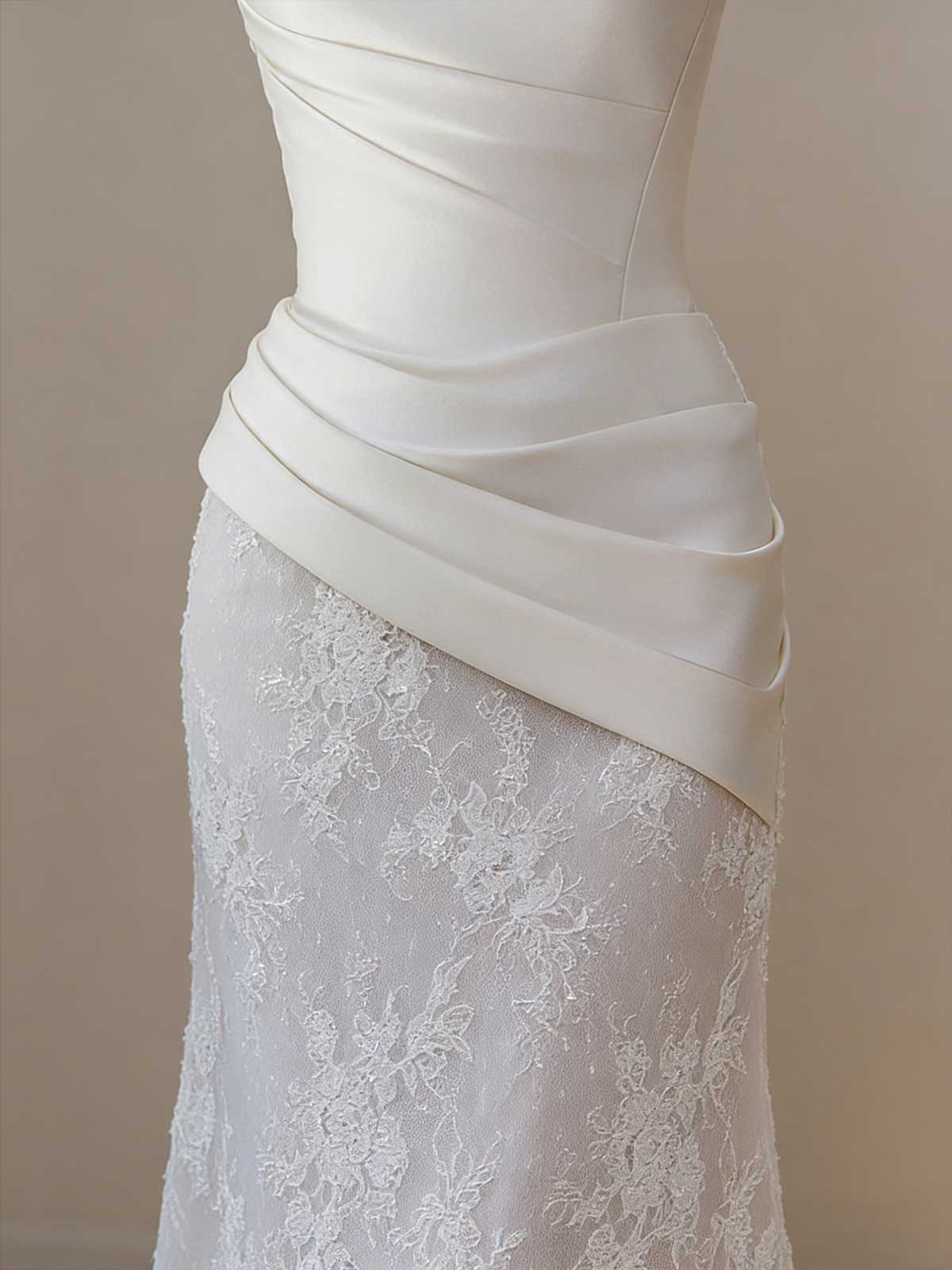 Strapless Satin Lace Mermaid Wedding Dress with Lace Gloves